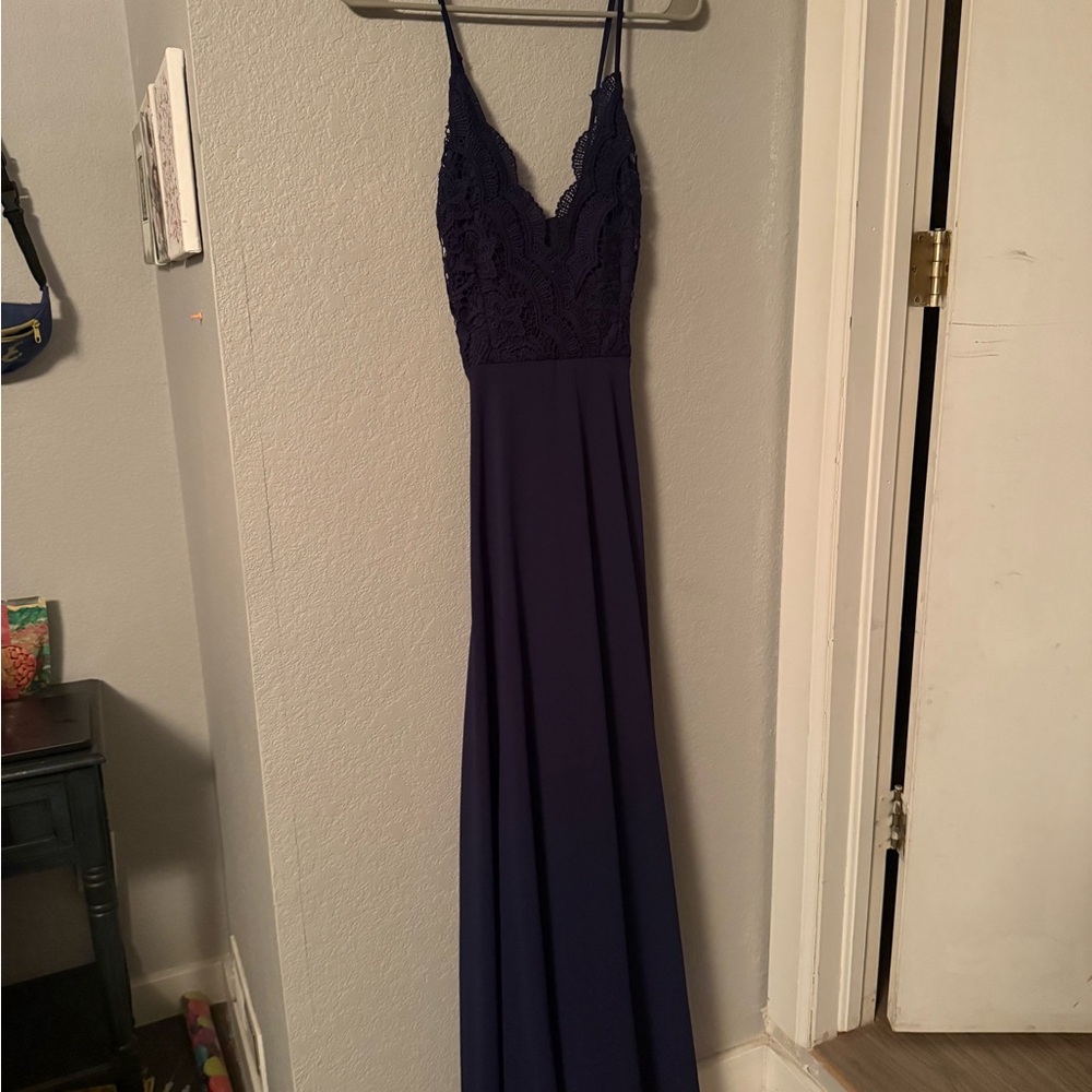 Lulu's Deep Blue Lace Maxi Dress